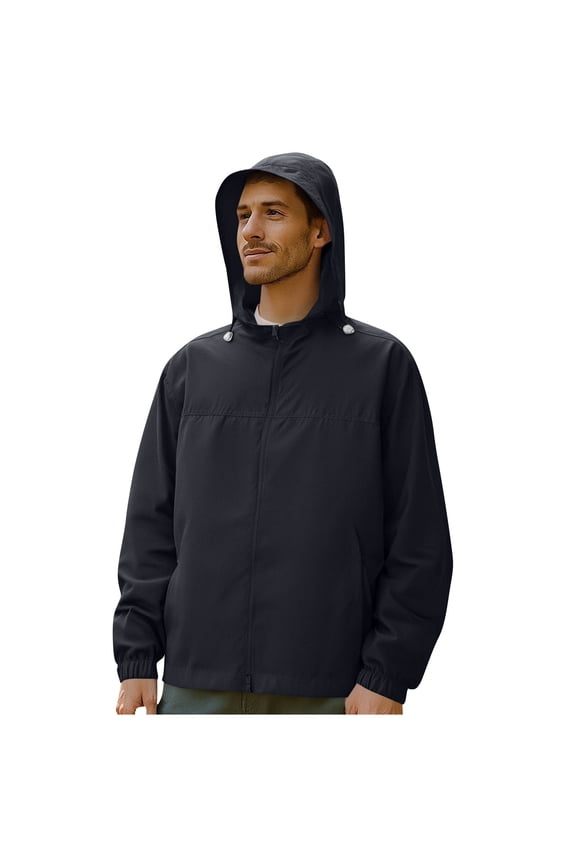 Sun Protection Jackets For Men UPF50+ Hooded Front Zip Shackets Lightweight Casual Coat With Zipper Pockets (XL, Black)