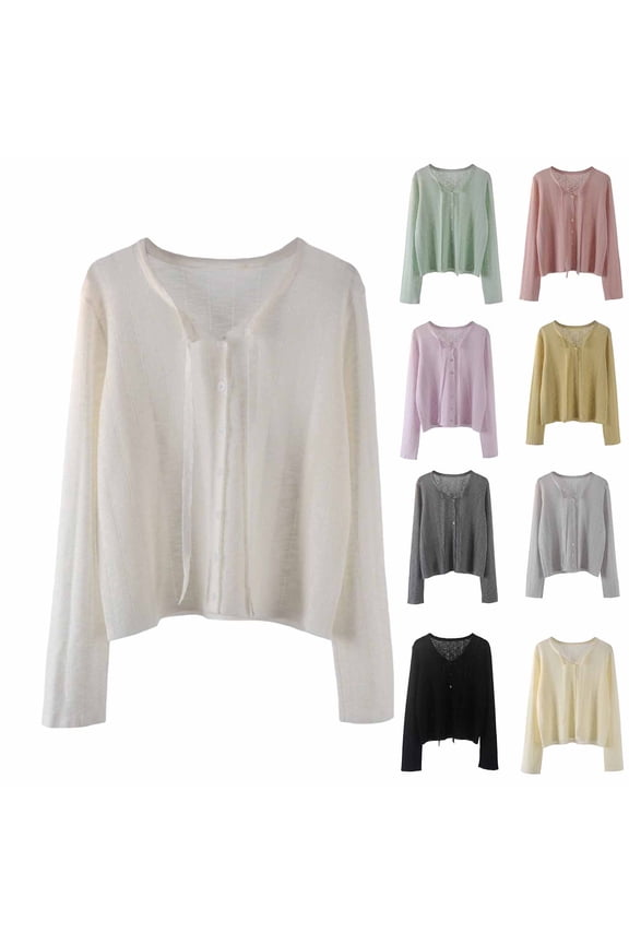 Sun Protection Jackets For Women Knitted Crew Neck Button Down Cardigan Lightweight Casual Stylish Outwear (L, White)