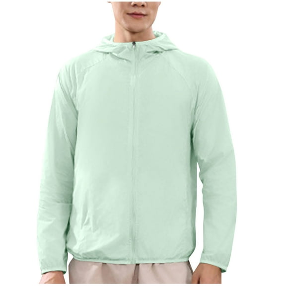 Sun Protection Jackets for Men Plus Size Full Zip Long Sleeve Hooded Big & Tall Coat for Men Summer Lightweight Athletic Fishing Hiking Jackets with Pockets Green XXL