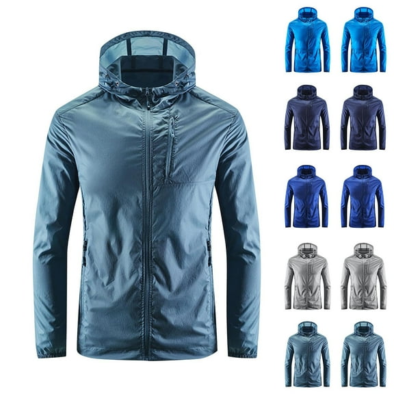 Sun Protection Jackets for Mens Big and Tall Hooded Long Sleeve Lightweight Windbreaker Summer Casual Outdoor Hiking Sweatshirt with Pockets Gifts for Men Gray 4XL