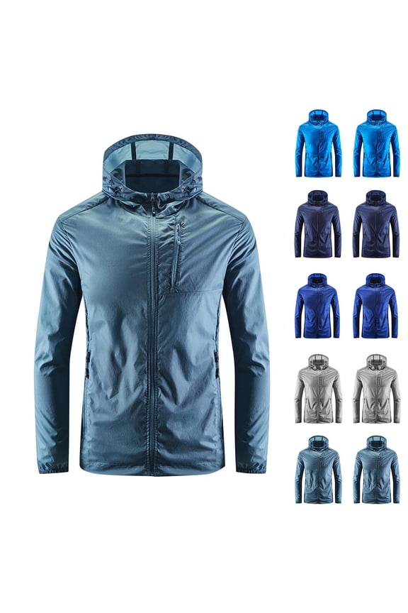 Sun Protection Jackets for Mens Big and Tall Hooded Long Sleeve Lightweight Windbreaker Summer Casual Outdoor Hiking Sweatshirt with Pockets Gifts for Men Gray XL