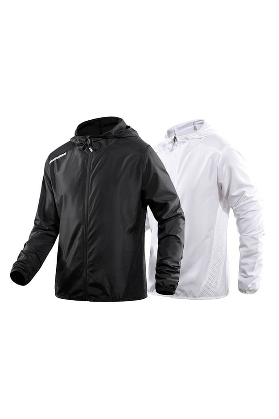 Sun Protection Jackets for Mens Plus Size Hooded Long Sleeve Sweatshirt Windbreaker Lightweight Sportswear for Hiking Travel with Pockets Gifts for Men Black XXL