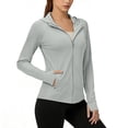 thumbnail image 1 of Sun Protection Jackets for Women Summer Cool Quick-dry Moisture-wicking Sweat Absorbing Plain Long Sleeve Gym Tees with Pockets Gray 2XL, 1 of 6