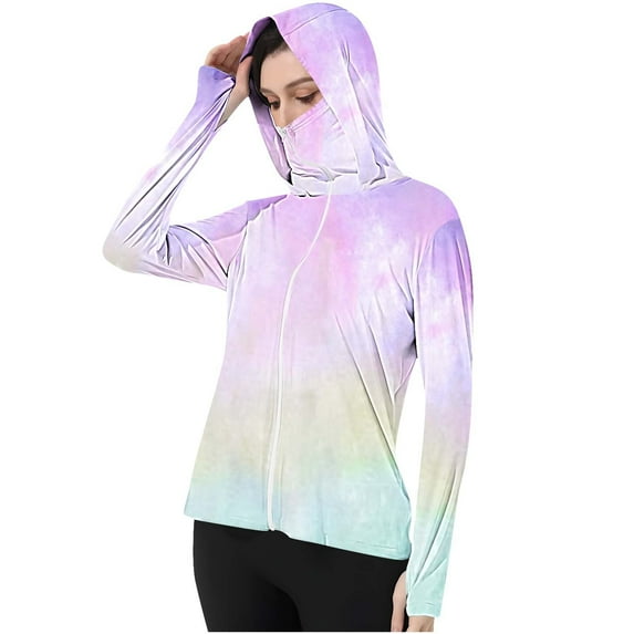 Sun Protection Long Sleeve Hoodie,Upf 50+ Tee Shirts Uv Rash Guard Swim Shirt With Mask Workout Hiking Running Athletic Tops Slim Fit Quick Dry Tunics Tops T-Shirts