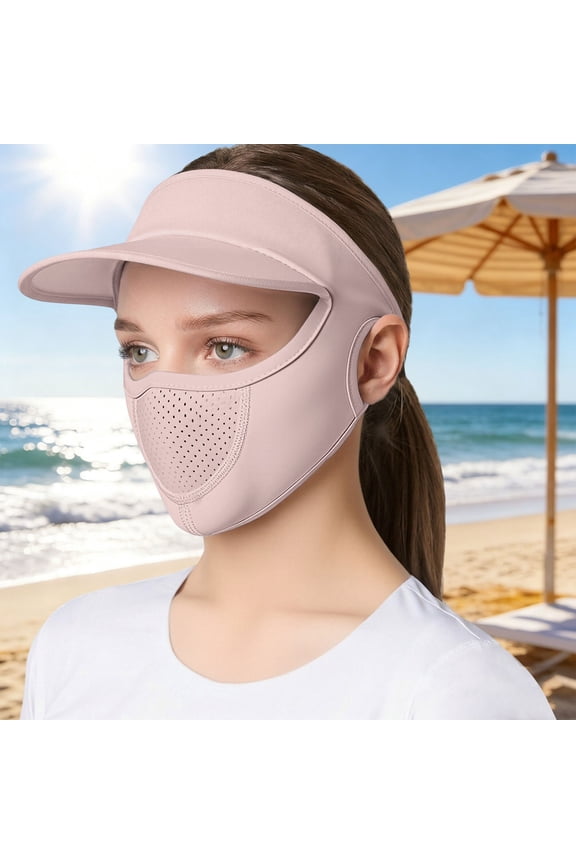 Sun Protection Mask with Brim Hat, Silk-like Fabric Full Face Coverage with Breathable Mesh Nose Vents for UV Protection During Hiking, Running, Cycling, Fishing, and Outdoor Activities