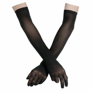 Sun Protection Opera Prom Halloween Mesh Seamless Mitten Long Sheer Finger Pantyhose Gloves Transparent Gloves BLACK