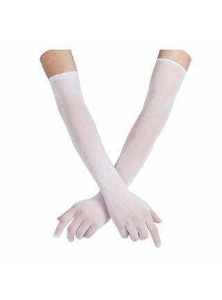 Nude Beige Sheer Seamless Stretch Gloves with Black Fingertips 