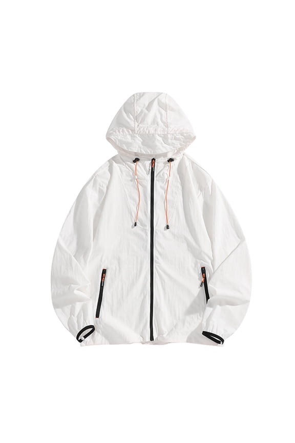Sun Protection Quick Dry Hooded Jacket for Men Summer Full Zip Lightweight Breathable Outdoor Fishing Coat with Zip Pocket Size 3XL White
