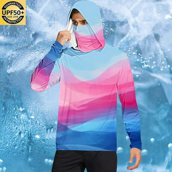 Sun Protection Shirt with Mask Women Long Sleeve,Cadancy Womens Sun Protection Hoodie Shirt Upf 50 Long Sleeve Uv Spf T-Shirts,Rash Guards Cooling Lightweight Hoodies ,Hiking Outdoor, Light Blue 2X