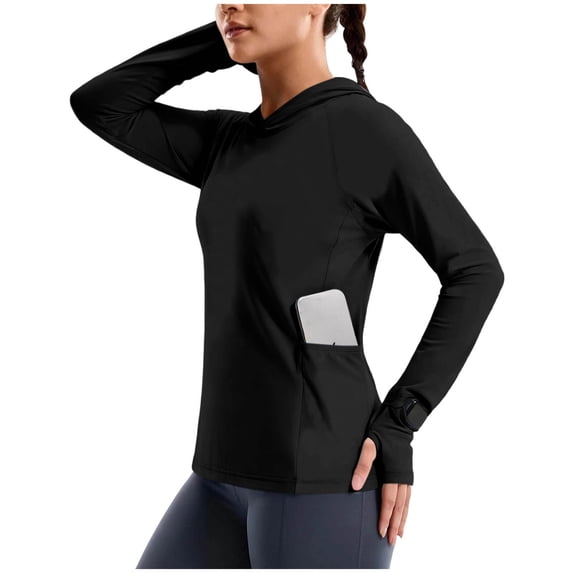 Sun Protection Shirts for Women Pullover Hooded Long Sleeve Rash Guard UPF 50+ Lightweight Breathable Shirt with Side Pockets for Hiking Walking Running
