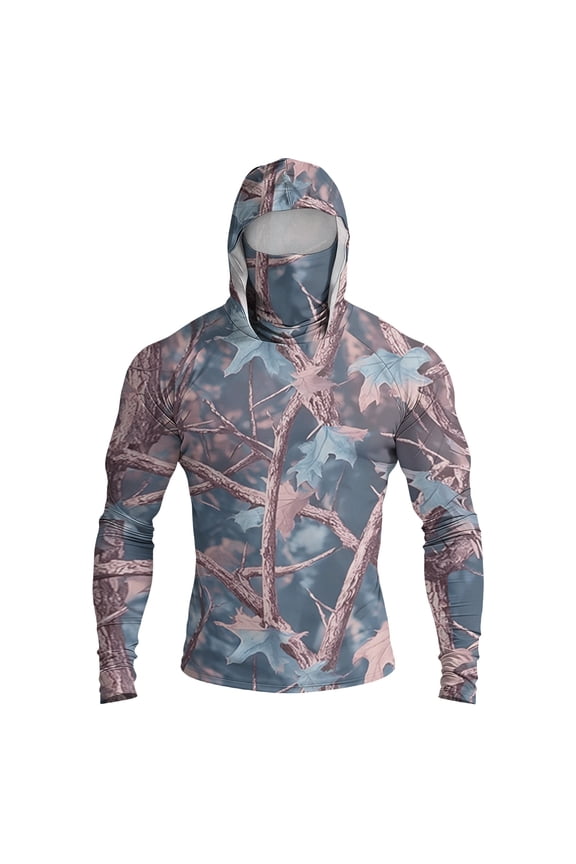 Sun Protection Shirts for Men Fishing Shirt with Hood,UPF 50+ Sun Protection Hoodie Camo Long Sleeve Shirts High Visibility Safety T Shirt