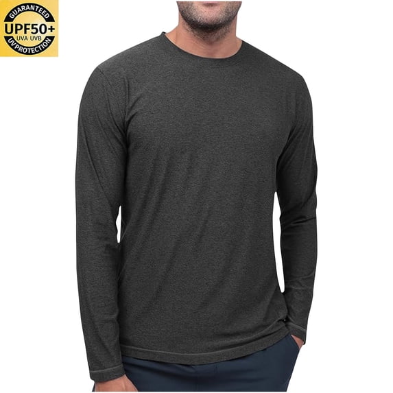 Sun Protection Shirts for Men Long Sleeve Crewneck Tops Mens Casual Lightweight Solid Color Pullover Stretchy Slim Athletic Workout Hiking T-Shirts