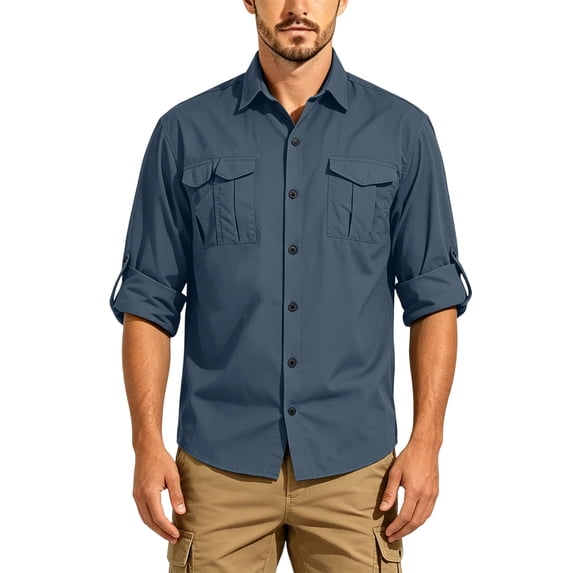 Sun Protection Shirts for Men Long Sleeved Solid Color Fast Drying Turndown Collar Blouse With Pockets Loose Casual Breathable Sports Top