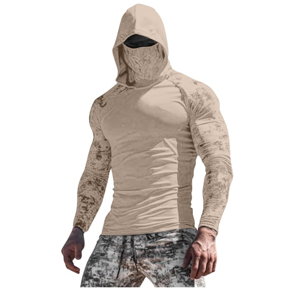 Sun Protection Shirts for Men UPF 50  Hooded Rash Guard Quick Drying Lightweight Long Sleeve Fishing Shirts with Mask