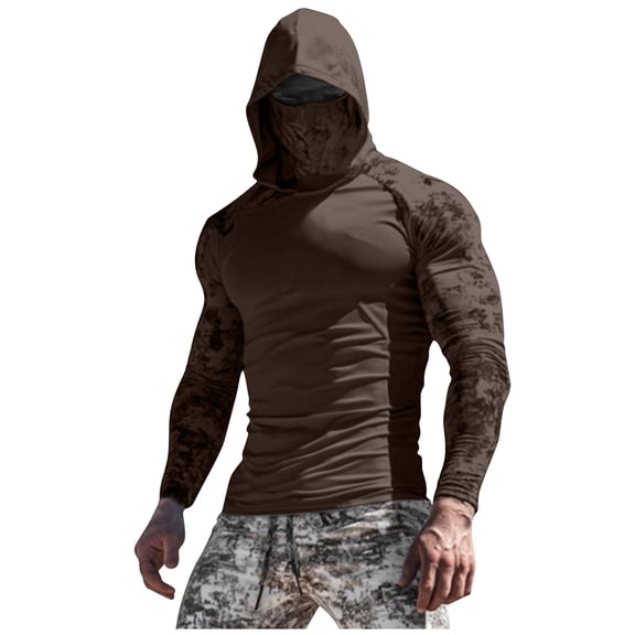 Sun Protection Shirts for Men UPF 50  Hooded Rash Guard Quick Drying Lightweight Long Sleeve Fishing Shirts with Mask