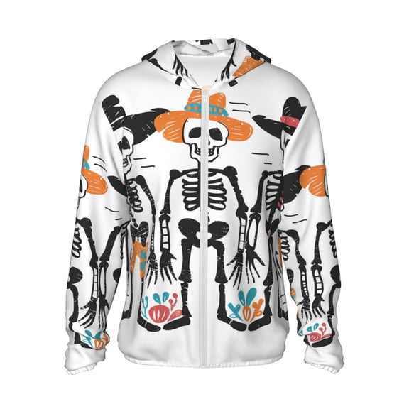Sun Protection Shirts for Men/Women - Halloween Skeleton Trio Long Sleeve Sun Hoodie Jacket for Fishing Running Hiking