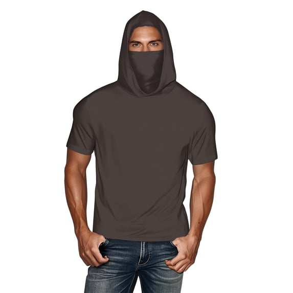 Sun Protection T-shirts for Men Ice Slik Solid Color Short Sleeve Breathable Trendy Lightweight Workout Tops with Face Mask S-5XL