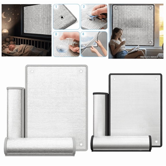 Sun Protection and Thermal Insulation Film, Aluminum Foil Insulation Film with Suction Cup, Anti-Peep Window Film for Sunroof Glass Doors Black Edge 19.68*19.68