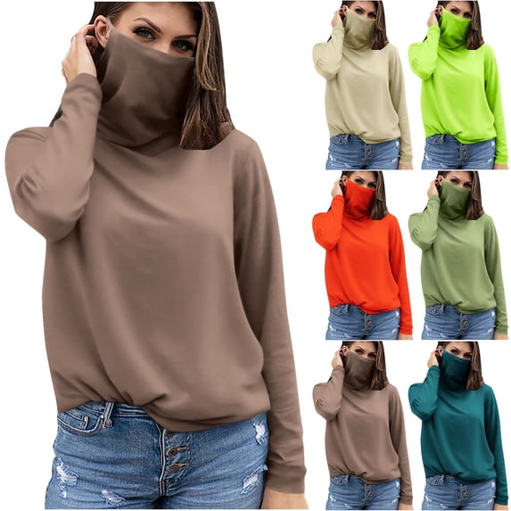 Sun Protection Women's Long Sleeve Top Shirt Blouse with Face Mask, Breathable Lightweight Uv Guard, Casual Summer Beach Vacation Outdoor Travel | CSEONE,Khaki XL