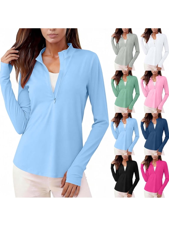 Sun Protection Workout Top 3/4 Sleeve V Neck Shirt Blouse Tunic Tee Breathable Lightweight Athletic Yoga Tops for Women Spring Summer Fashion | CSEONE,Blue XL