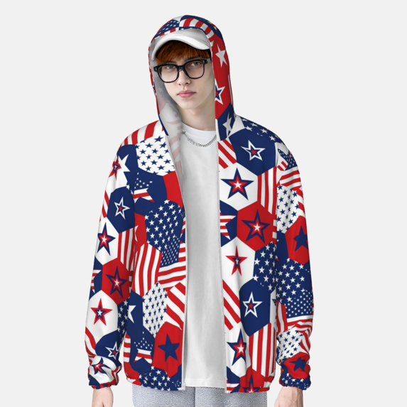 Sun Protection Zip Up Hoodie Jacket, American Stars2 Lightweight Long Sleeve Sun Shirts for Men Women