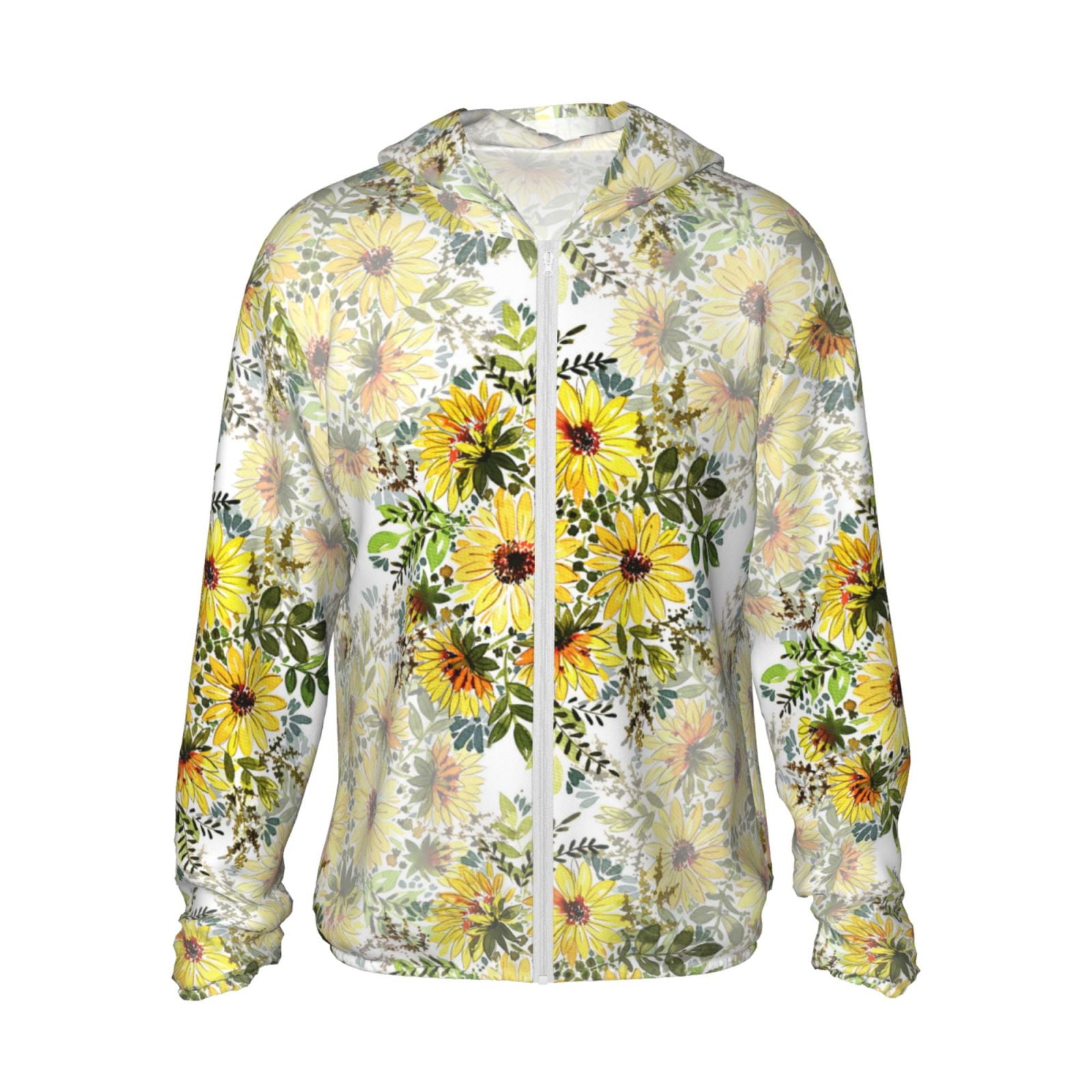 Sun Protection Zip Up Hoodie Jacket, Daisies And Wildflowers Stylish