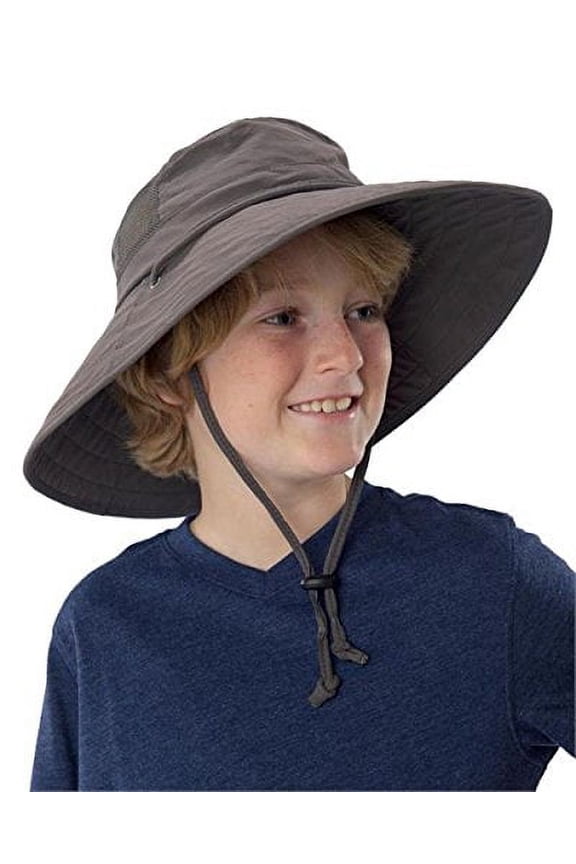 Kids Unisex Lightweight Adjustable Outdoor Booney Hat (100 SPF, UPF 50+) - Charcoal