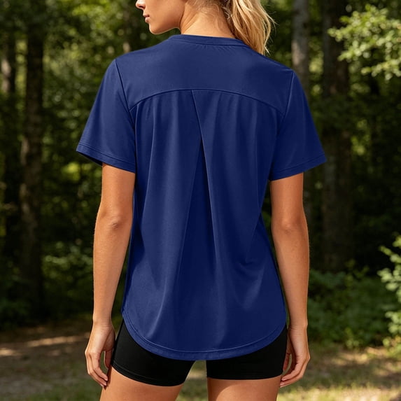 Sun Protective Breathable Sweat Wicking Yoga Fitness Tee for Women Casual Slim Short Sleeve Round Neck Top Running Exercise Workouts