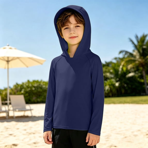 Sun Protective Long Sleeve Beach Top for Boys Lightweight Hooded Rash Guard Style Sun Safe Daily Wear Outdoor Ready Top