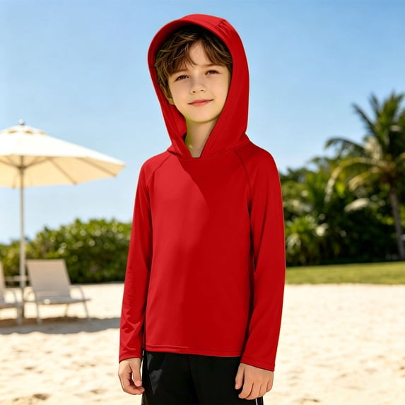 Sun Protective Long Sleeve Beach Top for Boys Lightweight Hooded Rash Guard Style Sun Safe Daily Wear Outdoor Ready Top