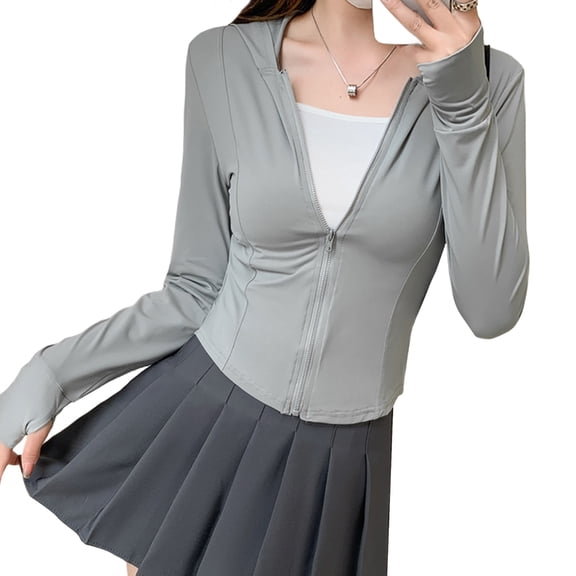 Sun Protective Long Sleeve Coat Women Thin Breathable Quick Drying Full Zippered Hooded Jackets Outdoor Ice Silk Shirt