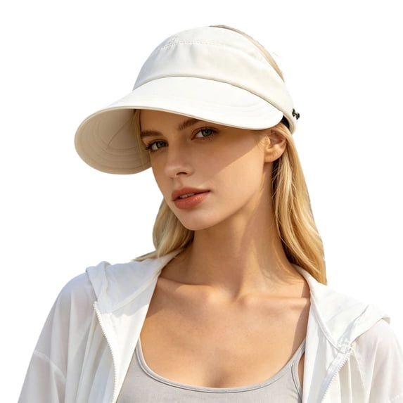 Sun Protective Outdoor Ladies Hat With Thin Brim Beach Sunshade Visor for Face Loop Hair Tie Hole Adjustable Summer Travel Cap