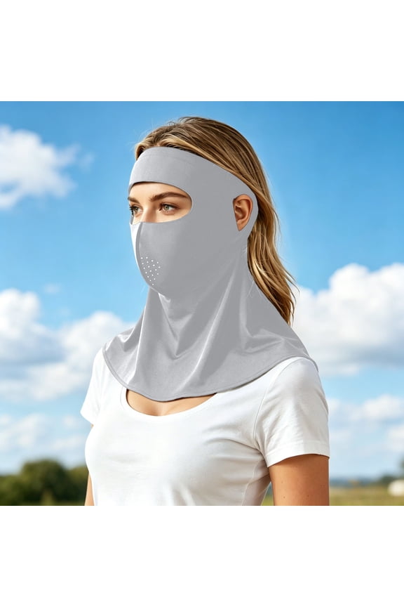 Sun Protective Scarf for Outdoor Activities Lightweight Breathable Full Face Gaiter with Ice Silk Technology Seamless Neck Wrap Windproof, Light Gray