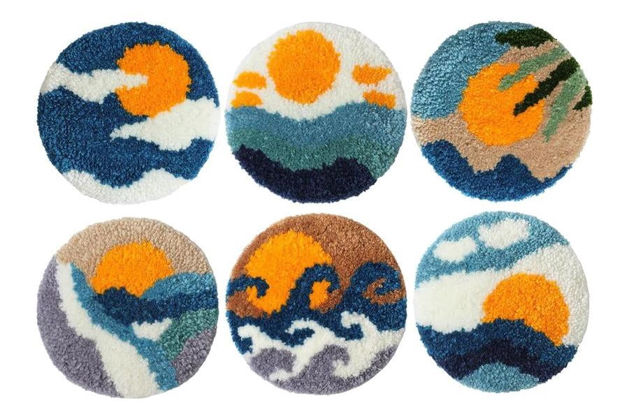 Sun Punch Needle Coasters Kit,6-pattern punch needle Needle Coasters Kit ,Punch Art for Beginners,Suitable for Home Decoration