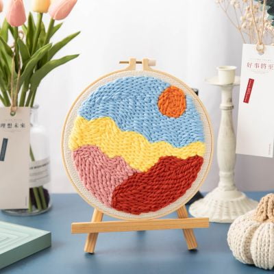 Sun Punch Needle Kits Adults Beginner, Handcraft DIY Craft Hoop Kit with Instructions Home Decor