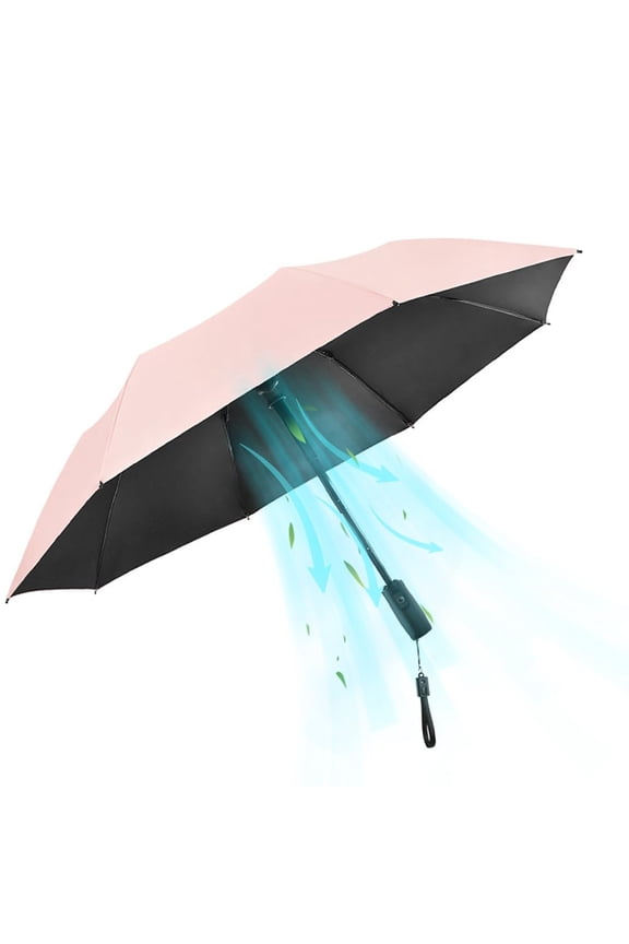 Sun & Rain Umbrella with Built-in Cooling Fan, Portable Foldable Design, UPF 50+ Protection, USB Rechargeable for Sports Games, Theme Parks on Hot Days