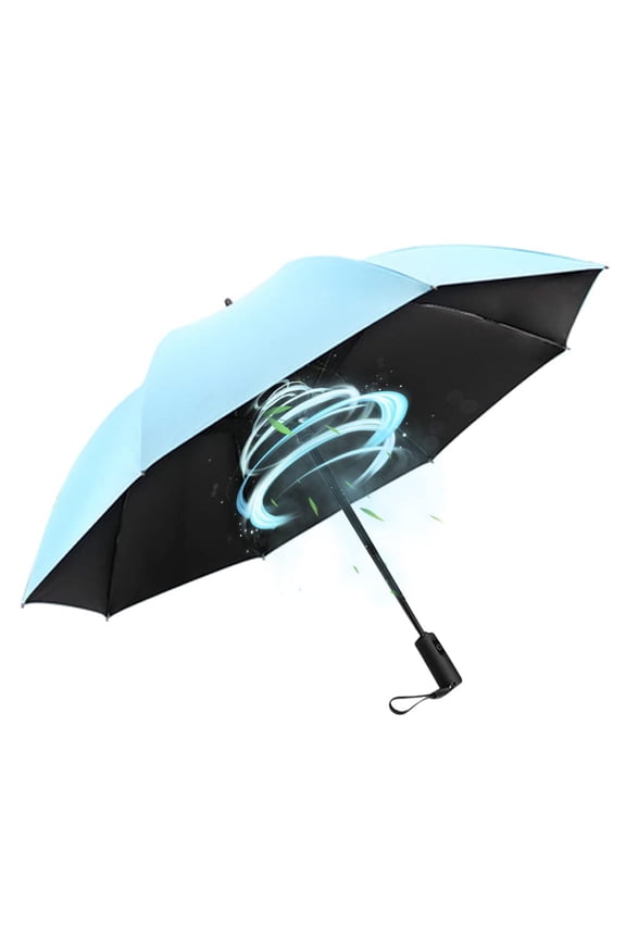 Sun & Rain Umbrella with Built-in Cooling Fan, Portable Foldable Design, UPF 50+ Protection, USB Rechargeable for Sports Games, Theme Parks on Hot Days