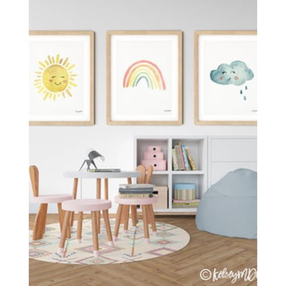 Sun Rainbow Cloud Prints, Rainbow Print, Girls Rainbow Wall Art, Kids Room Wall Decor, Nursery Watercolor, Boho Rainbow Art, Poster Only