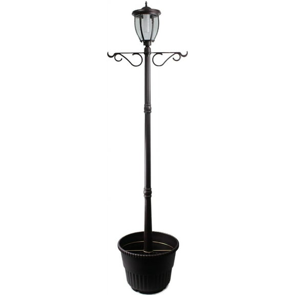 Sun-Ray 312064 Kenwick Single Head Solar Lamp Post and Planter with  Hanger, 7 ft, Bronze