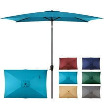 Sun-Ray 6.6x10 FT Rectangular Patio Umbrella with Push-Button Tilt and Hand Crank Canopy Lift, Table Umbrella with Solution Dyed Navy Fabric for Porch, Deck, Garden, and Swimming Pool, Teal