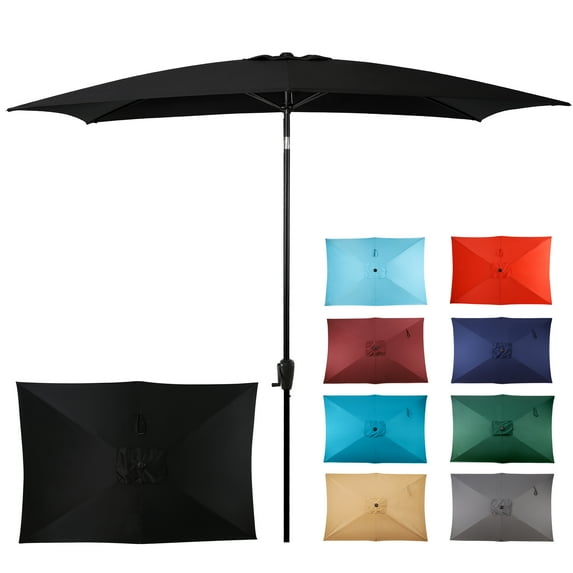 Sun-Ray 6.6x10 FT Rectangular Patio Umbrella with Push-Button Tilt and Hand Crank Canopy Lift, Table Umbrella with Solution Dyed Navy Fabric for Porch, Deck, Garden, and Swimming Pool, Black