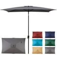 thumbnail image 1 of Sun-Ray 6.6x10 FT Rectangular Patio Umbrella with Push-Button Tilt and Hand Crank Canopy Lift, Table Umbrella with Solution Dyed Navy Fabric for Porch, Deck, Garden, and Swimming Pool, Grey, 1 of 7
