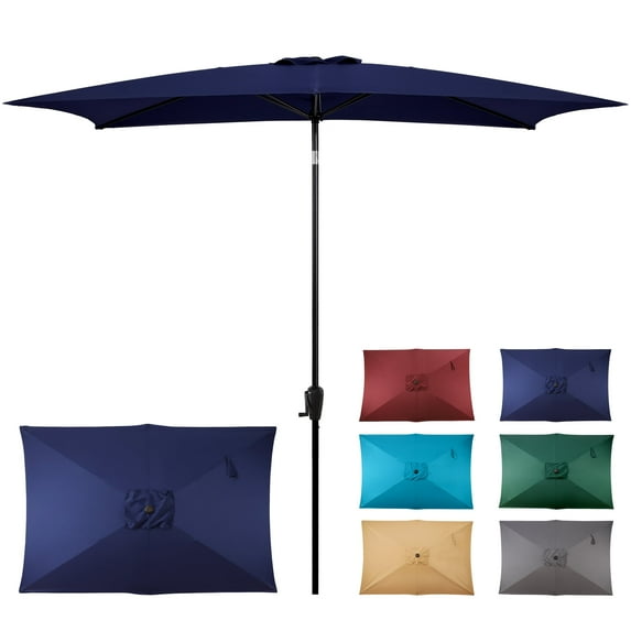 Sun-Ray 6.6x10 FT Rectangular Patio Umbrella with Push-Button Tilt and Hand Crank Canopy Lift, Table Umbrella with Solution Dyed Navy Fabric for Porch, Deck, Garden, and Swimming Pool, Navy