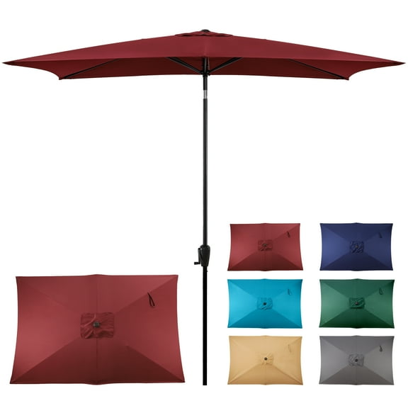 Sun-Ray 6.6x10 FT Rectangular Patio Umbrella with Push-Button Tilt and Hand Crank Canopy Lift, Table Umbrella with Solution Dyed Navy Fabric for Porch, Deck, Garden, and Swimming Pool, Burgandy