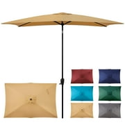 Sun-Ray 6.6x10 FT Rectangular Patio Umbrella with Push-Button Tilt and Hand Crank Canopy Lift, Table Umbrella with Solution Dyed Navy Fabric for Porch, Deck, Garden, and Swimming Pool, Taupe