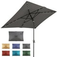 thumbnail image 1 of Sun-Ray 6.6x10 FT Solar LED Rectangular Patio Umbrella with Push-Button Tilt and Hand Crank Canopy Lift, Table Umbrella with Solution Dyed Navy Fabric for Porch, Deck, Garden, and Swimming Pool, Grey, 1 of 7