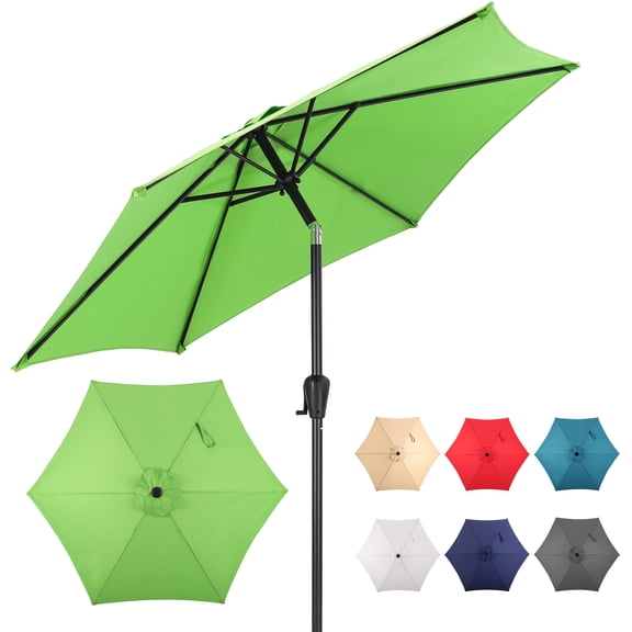 Sun-Ray 7.5 Steel 6 Rib Solid Color, Non Solution Dyed Polyester, Crank and Tilt - Lime Green