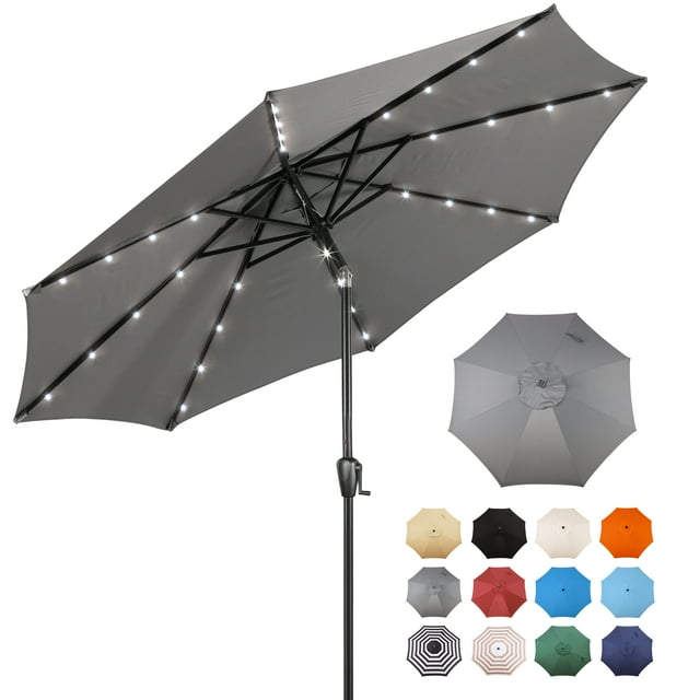 SunRay 9 FT 32 LED Patio Solar Umbrella w/ Push Button Tilt and Crank