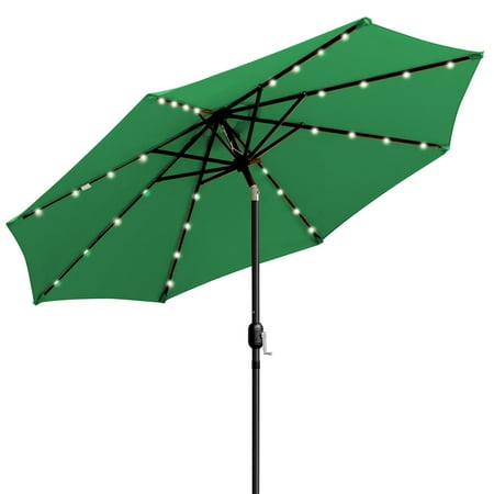 Sun Ray - 9' Round Solar Lighted Umbrella - Emerald Green