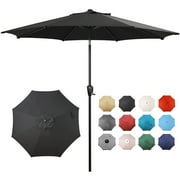 Sun-Ray 9 FT Patio Umbrella w/ Push Button Tilt and Crank Outdoor Umbrella, 8 Sturdy Ribs, UV Protection, Solution-Dyed Fabric, Black